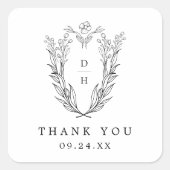 DAPHNE Zwart Wit Traditionele bruiloft Dank u Vierkante Sticker (Voorkant)