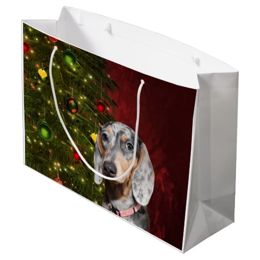 Dapped Dachshund Kerstmis Groot Cadeauzakje (Achterkant Gekanteld)