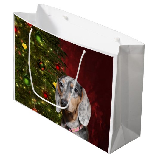 Dapped Dachshund Kerstmis Groot Cadeauzakje (Voorkant Gekanteld)