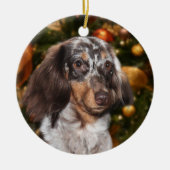 Dapped Dachshund Kerstmis Keramisch Ornament (Voorkant)