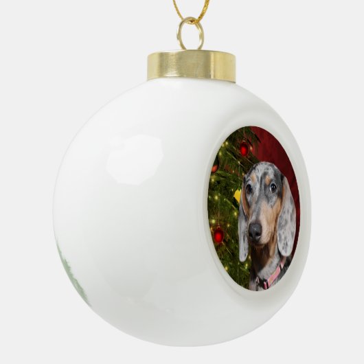 Dapped Dachshund Kerstmis Keramische Bal Ornament (Links)