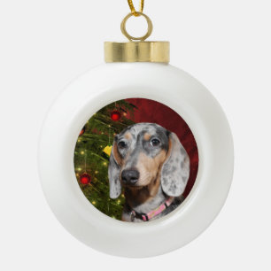 Dapped Dachshund Kerstmis Keramische Bal Ornament