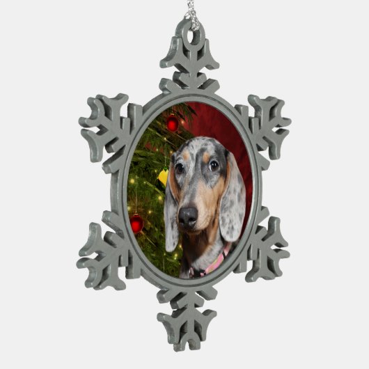 Dapped Dachshund Kerstmis Tin Sneeuwvlok Ornament (Links)