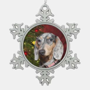 Dapped Dachshund Kerstmis Tin Sneeuwvlok Ornament