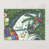 DAPPELGRIJS IN EEN ÉÉN PAARD OPEN SLEE, KLEURRIJK FEESTDAGENKAART (Voorkant)