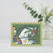 DAPPELGRIJS IN EEN ÉÉN PAARD OPEN SLEE, KLEURRIJK FEESTDAGENKAART (Staand voorkant)