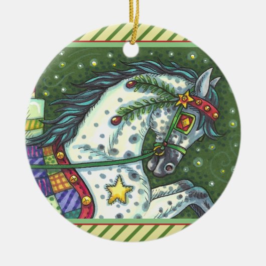 DAPPELGRIJS IN EEN ÉÉN PAARD OPEN SLEE, KLEURRIJK KERAMISCH ORNAMENT (Voorkant)