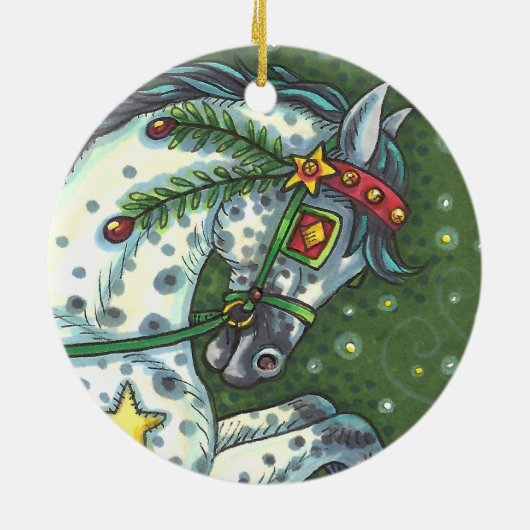 DAPPELGRIJS IN EEN ÉÉN PAARD OPEN SLEE, KLEURRIJK KERAMISCH ORNAMENT (Achterkant)