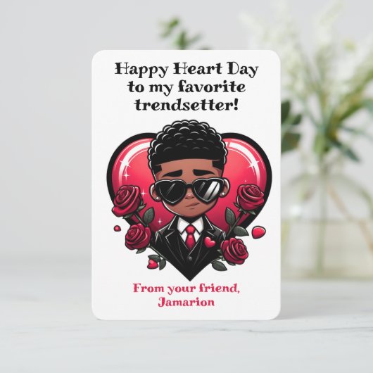 Dapper Afro-Amerikaans Jongen Klaslokaal Valentijn Bedankkaart (Staand voorkant)