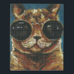 Dapper Animal | Kat in zonnebrillen Puzzel<br><div class="desc">Deze afdruk heeft een bruin kat in ronde zonnebrillen | Door Jennifer Rutledge</div>