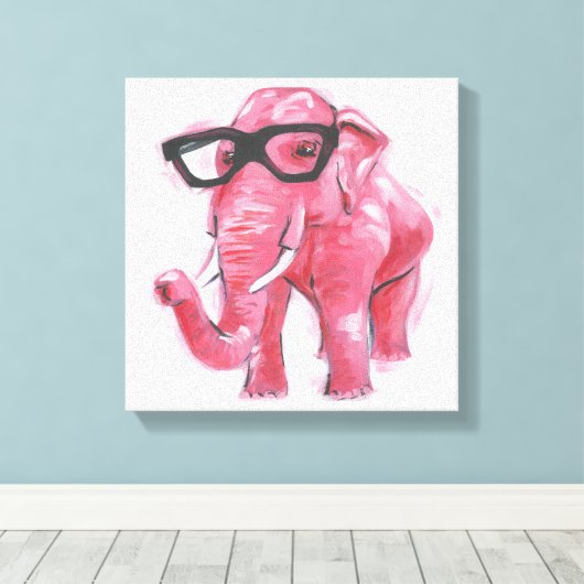 Dapper Animal | Roze olifant in eierassen Canvas Afdruk (Insitu (Houten vloer))