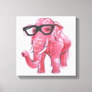 Dapper Animal Roze olifant in eierassen Canvas Afdruk