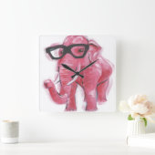 Dapper Animal | Roze olifant in eierassen Vierkante Klok (Huis)