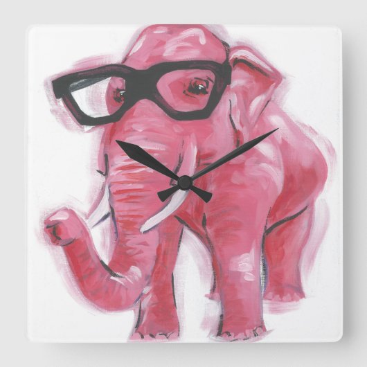 Dapper Animal | Roze olifant in eierassen Vierkante Klok (Voorkant)