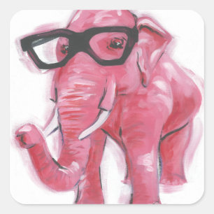Dapper Animal   Roze olifant in eierassen Vierkante Sticker