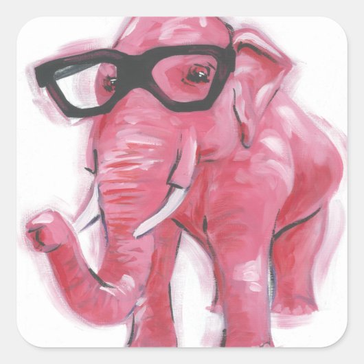 Dapper Animal | Roze olifant in eierassen Vierkante Sticker (Voorkant)