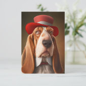 Dapper Basset Hound met rood Pet Bedankkaart (Staand voorkant)