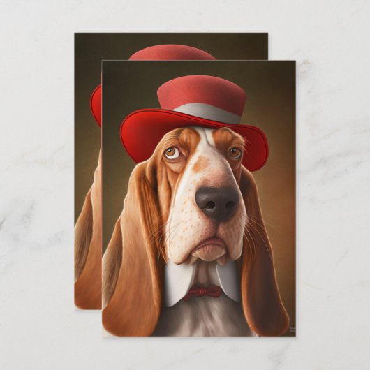 Dapper Basset Hound met rood Pet Bedankkaart (Voorkant / Achterkant)