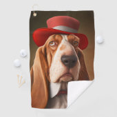 Dapper Basset Hound met rood Pet Golfhanddoek (Insitu)