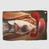 Dapper Basset Hound met rood Pet Golfhanddoek (Horizontaal)