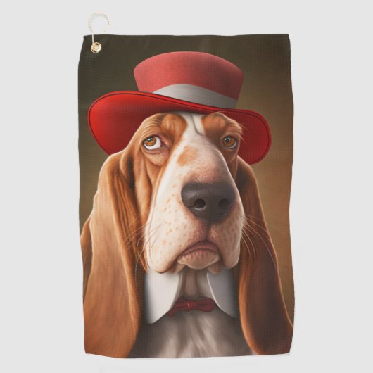 Dapper Basset Hound met rood Pet Golfhanddoek (Voorkant)