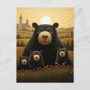Dapper Beer Familie in een Floral Kingdom Briefkaart