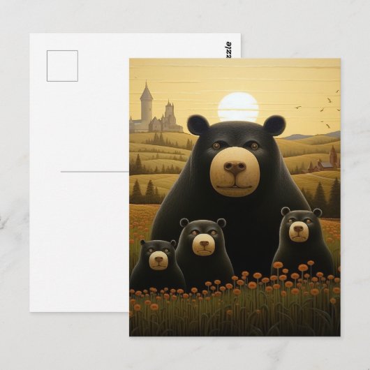 Dapper Beer Familie in een Floral Kingdom Briefkaart (Voorkant / Achterkant)