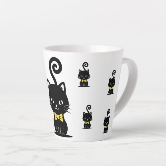 Dapper Black Cat Mug, Kitty with Bow Tie Latte Mok (Rechterhoek)