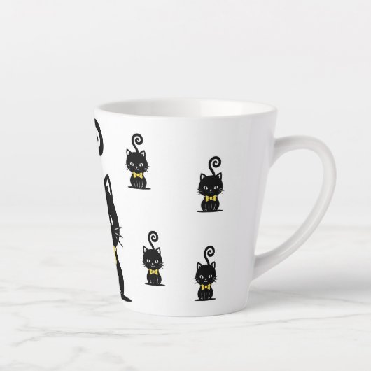 Dapper Black Cat Mug, Kitty with Bow Tie Latte Mok (Rechts)