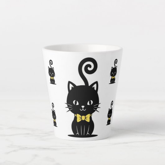 Dapper Black Cat Mug, Kitty with Bow Tie Latte Mok (Voorkant)