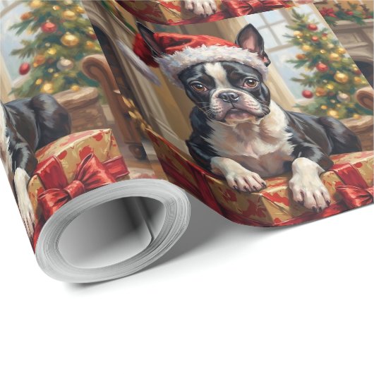 Dapper Boston Terrier Dog Christmas Gift Cadeaupapier (Rol Hoek)
