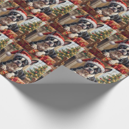 Dapper Boston Terrier Dog Christmas Gift Cadeaupapier (Hoek)