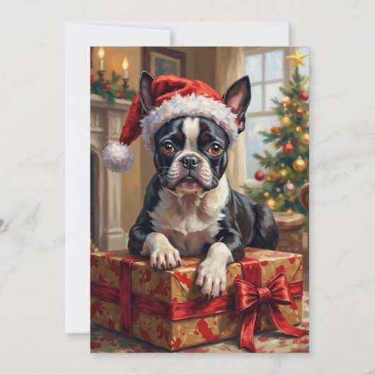 Dapper Boston Terrier Dog Christmas Gift Feestdagenkaart (Voorkant)