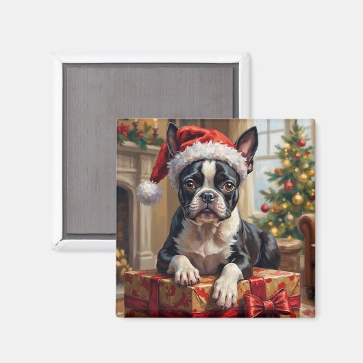Dapper Boston Terrier Dog Christmas Gift Magneet (Voorkant / Achterkant)