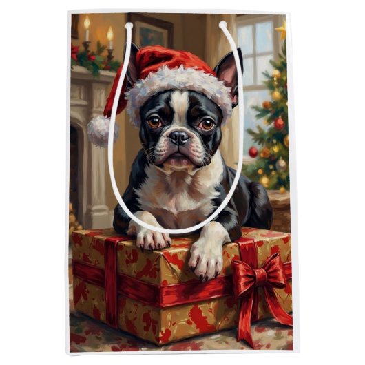 Dapper Boston Terrier Dog Christmas Gift Medium Cadeauzakje (Voorkant)