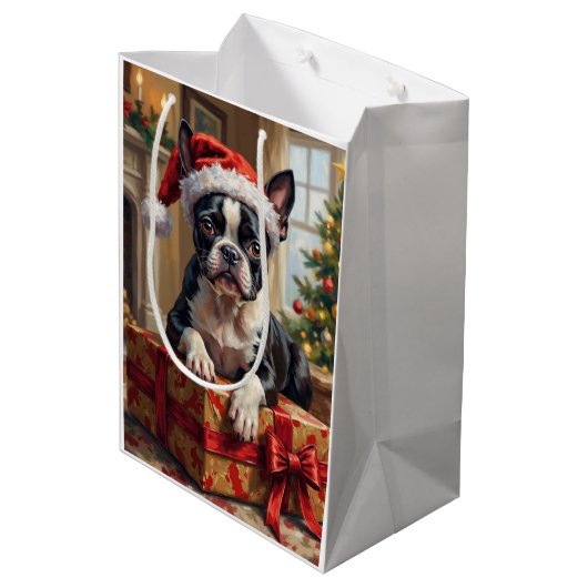 Dapper Boston Terrier Dog Christmas Gift Medium Cadeauzakje (Achterkant Gekanteld)