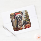 Dapper Boston Terrier Dog Christmas Gift Vierkante Sticker (Envelop)