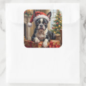 Dapper Boston Terrier Dog Christmas Gift Vierkante Sticker (Tas)
