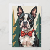 Dapper Boston Terrier Tuxedo Modern Christmas Art Feestdagenkaart (Voorkant)