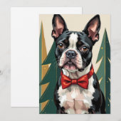 Dapper Boston Terrier Tuxedo Modern Christmas Art Feestdagenkaart (Voorkant / Achterkant)