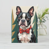 Dapper Boston Terrier Tuxedo Modern Christmas Art Feestdagenkaart (Staand voorkant)