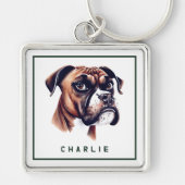 Dapper Boxer Pup gepersonaliseerd Sleutelhanger (Voorkant)