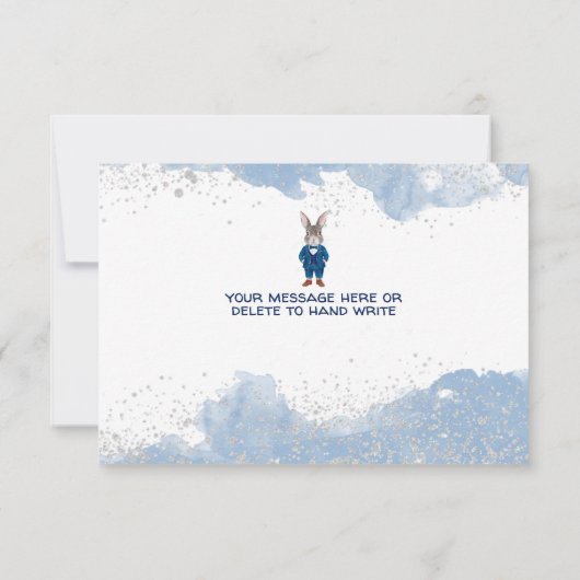 Dapper Boy Bunny in Blue Suit en Bow Stropdas Bedankkaart (Achterkant)