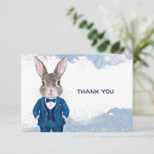 Dapper Boy Bunny in Blue Suit en Bow Stropdas Bedankkaart