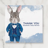 Dapper Boy Bunny in een blauw pak en Bowtie Bedankjes Labels (Voorkant)