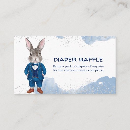 Dapper Boy Bunny in een blauw pak Luier Raffle Informatiekaartje (Voorkant)