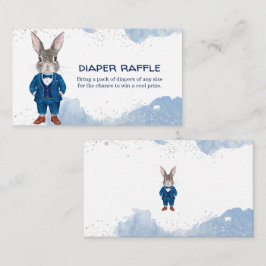 Dapper Boy Bunny in een blauw pak Luier Raffle Informatiekaartje