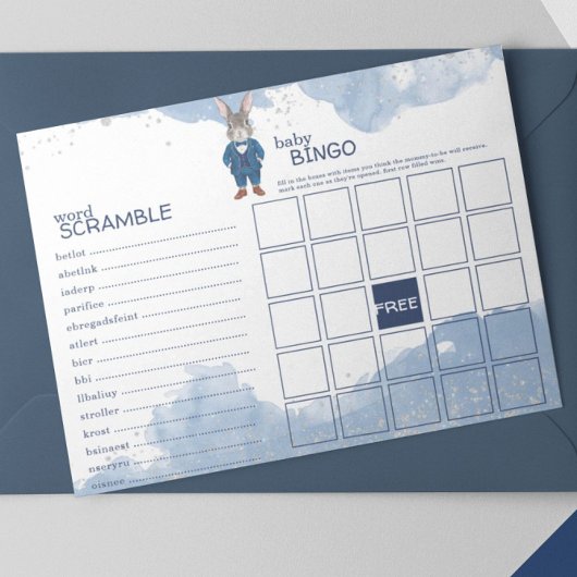 Dapper Boy Bunny in een Blue Suit Baby shower Game Notitieblok