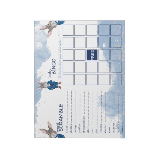 Dapper Boy Bunny in een Blue Suit Baby shower Game Notitieblok (Linkerzijde)