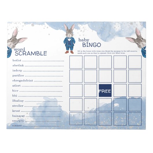 Dapper Boy Bunny in een Blue Suit Baby shower Game Notitieblok (Voorkant)